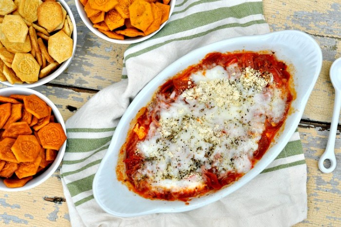 Microwave Pizza Dip featured on The Bewitchin' Kitchen Monday Funday Linky Party
