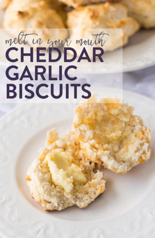 Melt in your mouth cheddar garlic biscuits. Buttery biscuits with garlic make this the perfect side dish for soup on cool fall days.