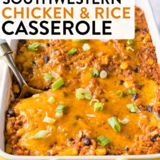 This southwestern chicken and rice casserole has a delicious mexican flavour but it's different than the typical tacos. A fun way to switch up Mexican night for dinner.