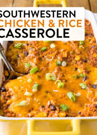 This southwestern chicken and rice casserole has a delicious mexican flavour but it's different than the typical tacos. A fun way to switch up Mexican night for dinner.