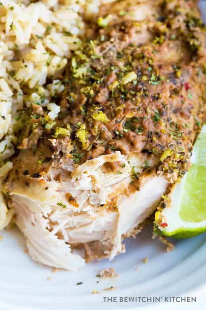 Slow Cooker Thai Chicken, tender chicken on a plate
