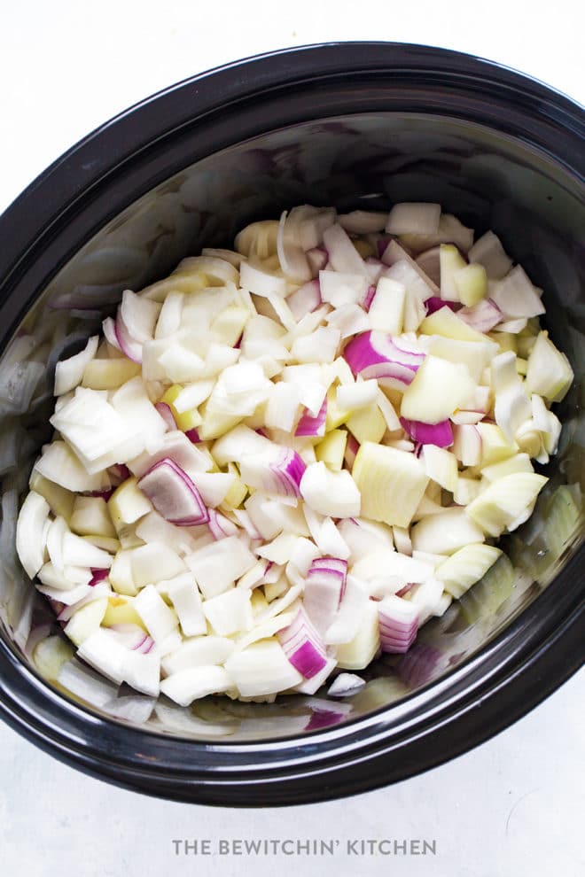 Raw onions in a Crockpot