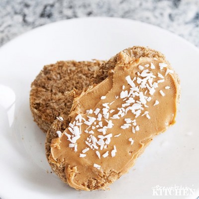 Here's one of my fav morning snacks: 2 Weetabix 1 tbsp coconut peanut butter (yes, it exists!) Sprinkle of shredded coconut
