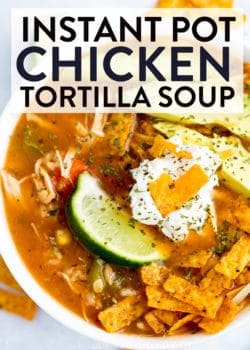 A close up of chicken tortilla soup recipe