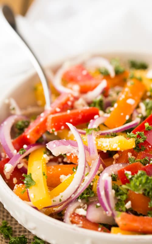 Close up of three pepper salad recipe. 