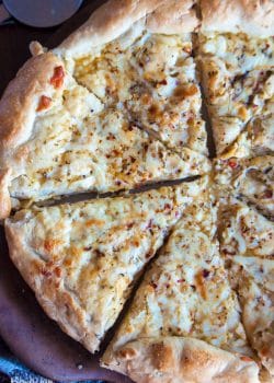 Italian Pizza Bread - this was my favorite appetizer recipe growing up! Soft pizza crust with zesty italian salad dressing, garlic, parmesan and mozzarella. Yum!