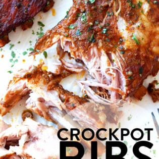 These crock pot ribs are a delicious way to enjoy fall off the bone ribs with the convenience of a slow cooker!