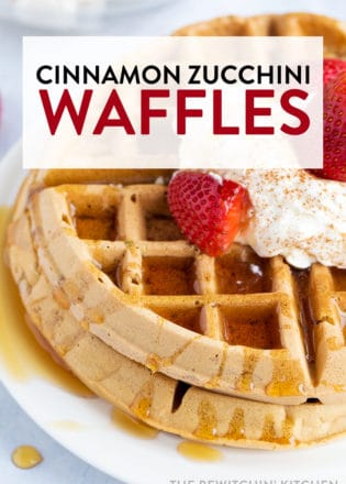 Angle shot of fluffy waffles made with cinnamon and zucchini.