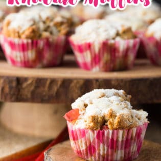 Whole wheat rhubarb muffins - these yummy muffins are the perfect spring or summer snack. Made with whole wheat flour, rhubarb, and greek yogurt. The crumb topping also features brown sugar Splenda.