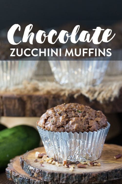 Chocolate zucchini muffins in a cupcake liner.