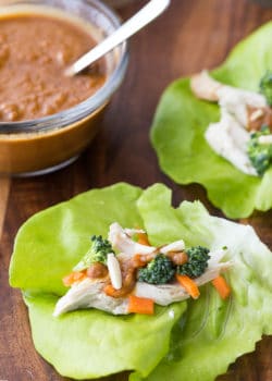 Thai Chicken Lettuce Wraps - this clean eating lettuce wraps recipe are vegan, Whole30, and paleo. It's one of my family's favorite healthy dinner recipes.