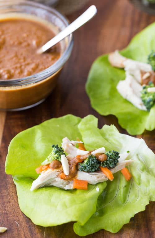 Thai Chicken Lettuce Wraps - this clean eating lettuce wraps recipe are vegan, Whole30, and paleo. It's one of my family's favorite healthy dinner recipes.