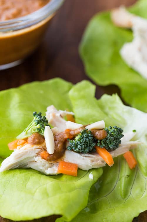 Thai Chicken Lettuce Wraps - this clean eating lettuce wraps recipe are vegan, Whole30, and paleo. It's one of my family's favorite healthy dinner recipes.