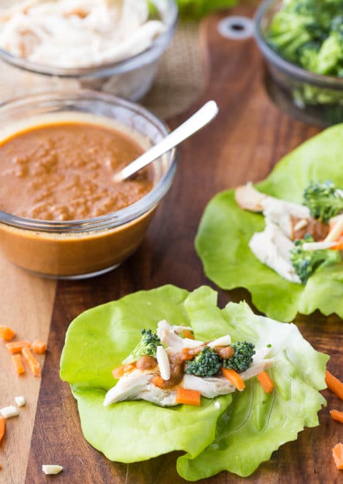 Thai Chicken Lettuce Wraps - this clean eating lettuce wraps recipe are vegan, Whole30, and paleo. It's one of my family's favorite healthy dinner recipes.