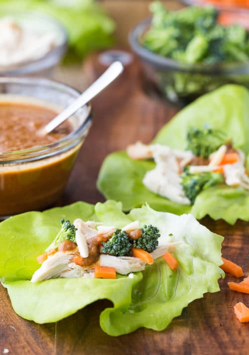 Thai Chicken Lettuce Wraps - this clean eating lettuce wraps recipe are vegan, Whole30, and paleo. It's one of my family's favorite healthy dinner recipes.