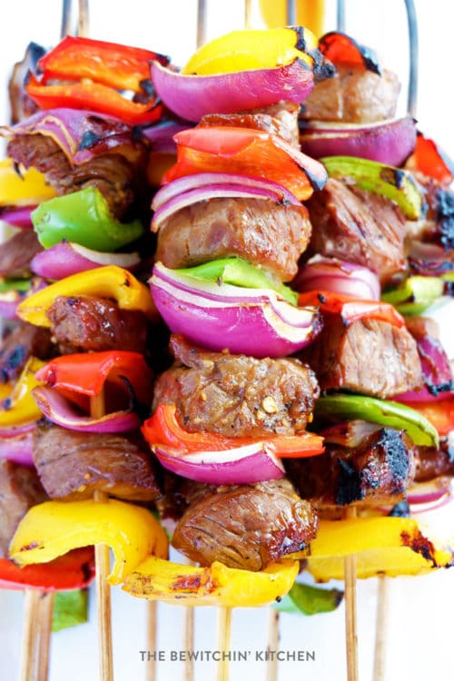 This asian beef kebabs recipe are a sweet twist on a savoury favorite. The steak skewers are easy to make and only take 12 minutes to BBQ.