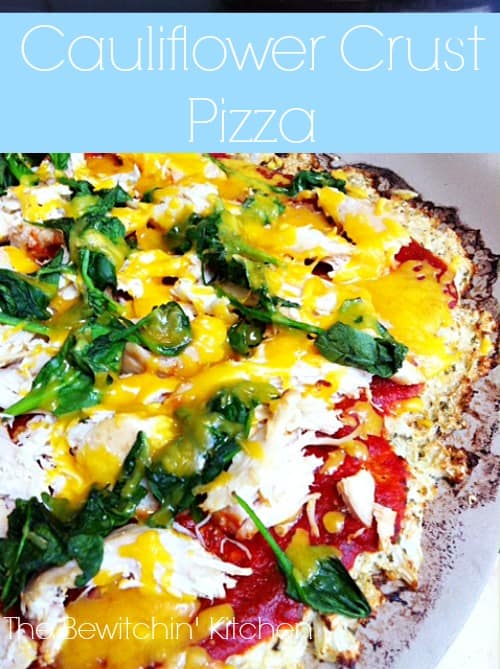Cauliflower Crust Pizza: this gluten free recipe creates a yummy cauliflower pizza crust that doesn't use cheese! If you haven't tried cauliflower pizza yet, give this recipe a go! | The Bewitchin' Kitchen
