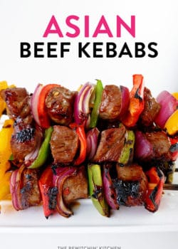 This asian beef kebabs recipe are a sweet twist on a savoury favorite. The steak skewers are easy to make and only take 12 minutes to BBQ.
