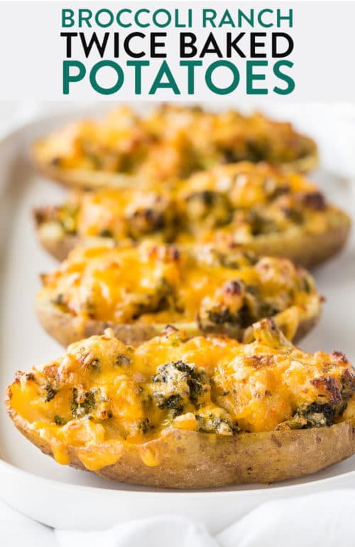 Broccoli ranch twice baked potatoes - this stuffed potato recipe is a twist on a classic recipe. Serve these at your next bbq or grill out!