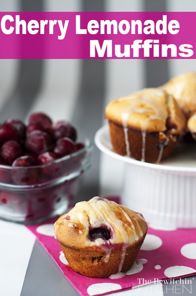 Cherry Lemonade Muffins - Cherry Muffins with a super yummy lemon glaze. I never thought muffins could be a dessert until now. Awesome recipe! | The Bewitchin Kitchen