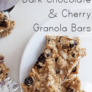 Dark Chocolate and Cherry Granola Bars - this homemade granola bar recipe is full of wholesome ingredients. It's gluten free and is a toddler approved snack. | The Bewitchin' Kitchen