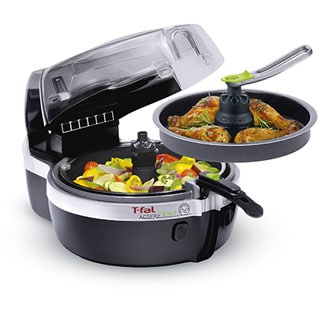 Tfal actifry 2in1 with chicken in top plate and vegetables in bottom pan