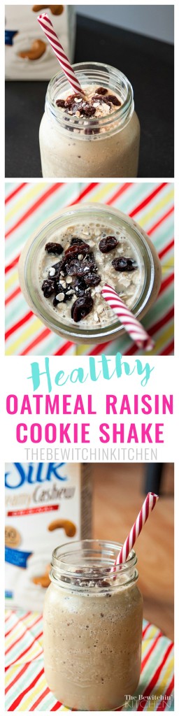 Oatmeal Raisin Cookie Shake - this healthy smoothie recipes helps you conquer your sweet tooth cravings but keeps you on track. So yummy! |thebewitchinkitchen.com