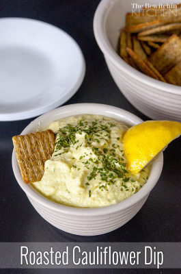 Roasted Cauliflower Dip - I love cauliflower recipes! This recipe is gluten free, packed with protein and is great for weight loss. Add this to your party appetizer recipes and dip recipes to keep full and satisfied at your next get together. Get this dip recipe and more healthy snacks visit The Bewitchin’ Kitchen.