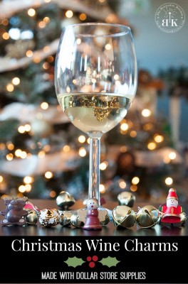 Christmas wine charms craft made with supplies from the dollar store