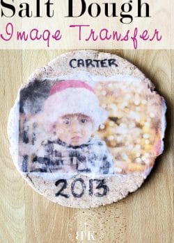 Salt Dough Craft using Image Transfer Medium. A great gift for parents and grandparents. Super easy Christmas craft