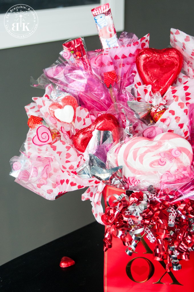 close up of Valentine candy bouquet