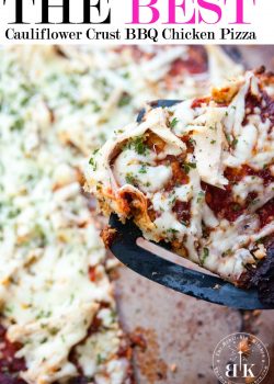 BBQ Chicken Cauliflower Pizza - This is the BEST recipe for cauliflower pizza crust. I love low calorie dinner recipes (plus a bonus recipe for paleo bbq sauce). | The Bewitchin’ Kitchen
