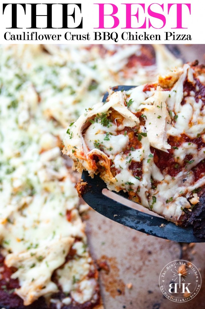 BBQ Chicken Cauliflower Pizza - This is the BEST recipe for cauliflower pizza crust. I love low calorie dinner recipes (plus a bonus recipe for paleo bbq sauce). If you haven't tried Cauliflower crust pizza yet - this is the recipe to make | The Bewitchin’ Kitchen