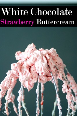 White Chocolate Strawberry Buttercream recipe - A delicious buttercream frosting recipe. This white chocolate frosting uses real strawberries and is the perfect topping for chocolate chai cupcakes (or any cake really). The Bewitchin’ Kitchen