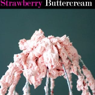 White Chocolate Strawberry Buttercream recipe - A delicious buttercream frosting recipe. This white chocolate frosting uses real strawberries and is the perfect topping for chocolate chai cupcakes (or any cake really). The Bewitchin’ Kitchen