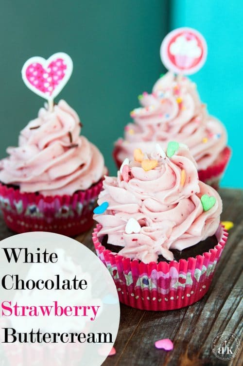 White Chocolate Strawberry Buttercream recipe - A delicious buttercream frosting recipe This white chocolate frosting uses real strawberries and is the perfect topping for chocolate chai cupcakes (or any cake) The Bewitchin’ Kitchen