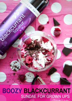 Boozy Blackcurrant Sundae (the sundae for grown ups). Easy dessert recipe and perfect for summer. Find more summer recipes at The Bewitchin’ Kitchen.