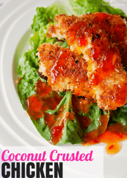 Coconut Crusted Chicken with Thai Chili Sauce. This coconut chicken recipe is an easy and fast meal. It's one of my favorite dinner recipes. | The Bewitchin' Kitchen