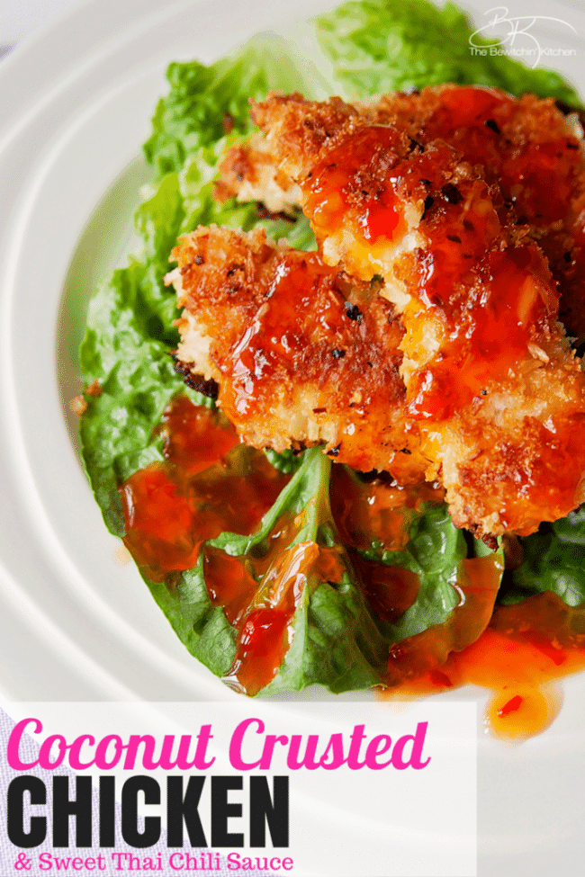 Coconut Crusted Chicken with Thai Chili Sauce. This coconut chicken recipe is an easy and fast meal. It's one of my favorite dinner recipes. | The Bewitchin' Kitchen