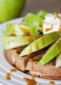 Caramel Apple Waffles. This waffle recipe is egg free (it has applesauce instead). Super yummy! | The Bewitchin' Kitchen