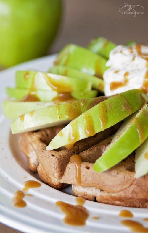 Caramel Apple Waffles. This waffle recipe is egg free (it has applesauce instead). Super yummy! | The Bewitchin' Kitchen