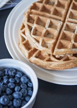 Cinnamon whole wheat waffles recipe. This is the perfect weekend breakfast recipe, and it's low in sugar.