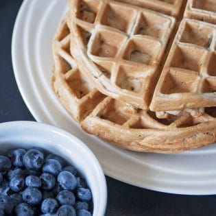 Cinnamon whole wheat waffles recipe. This is the perfect weekend breakfast recipe, and it's low in sugar.