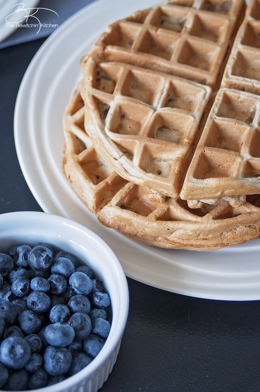 Cinnamon whole wheat waffles recipe. This is the perfect weekend breakfast recipe, and it's low in sugar. 