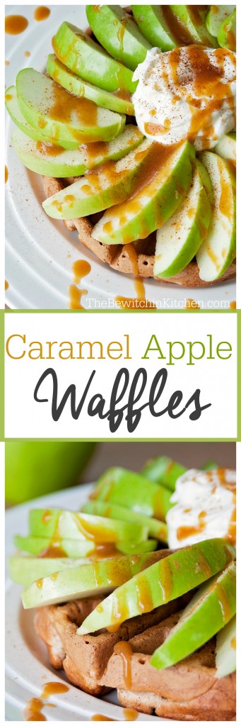 Caramel Apple Waffles. This waffle recipe is egg free (it has applesauce instead). Super yummy! | The Bewitchin' Kitchen