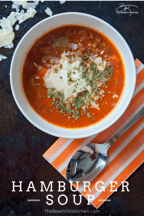 Hamburger Soup recipe. A classic comfort food that's easy and cheap to make. Add this to your soup recipes board! | The Bewitchin' Kitchen