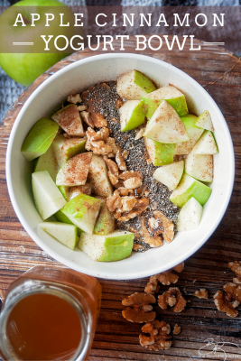 Apple Cinnamon Yogurt Bowl - a healthy snack that's delicious and on point with nutrition. Healthy snack ideas don't have to be hard, this apple recipe is high in fiber (11g) and protein! A healthy dessert that will please your sweet tooth.