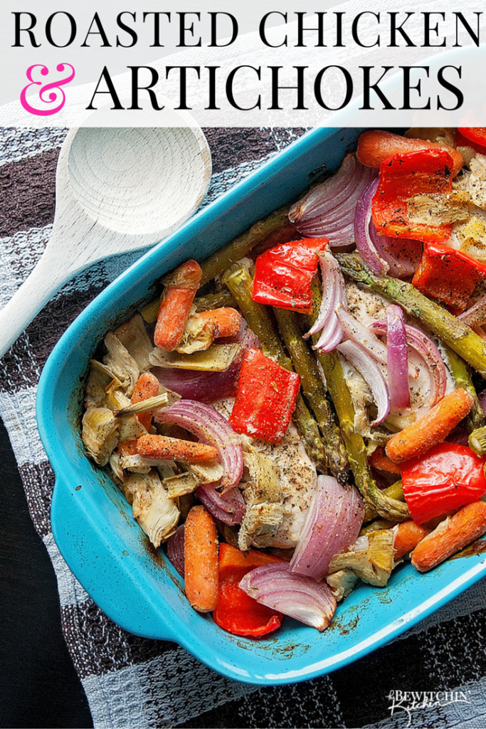 Roasted Chicken and Artichokes recipe. Healthy dinner ideas and for you fixers, it's 21 day fix approved. Click through for the recipe and the how to. 