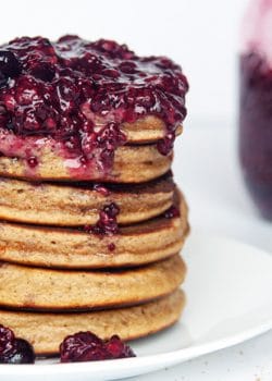 Carrot Cake Pancakes with 3 Berry Chia Jam - this gluten free and grain free pancake recipe is the ultimate breakfast (or brunch). Made with Epicure products, this is a new favorite recipe! thebewitchinkitchen.com
