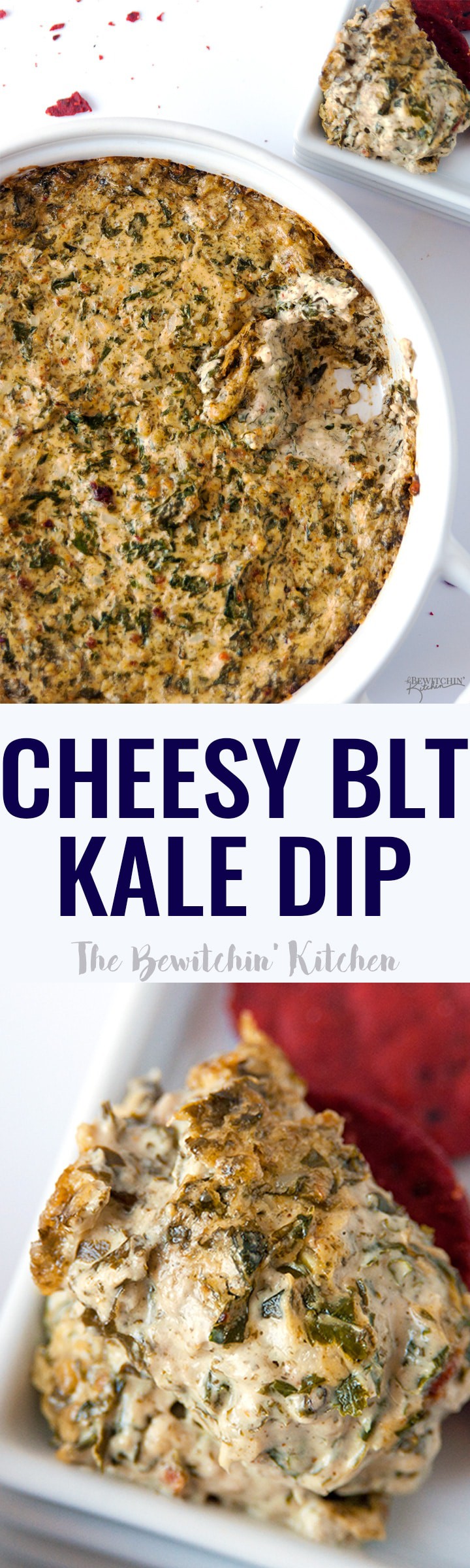 Cheesy BLT Kale Dip - This hot dip recipe is a delicious appetizer that's a party hit! Two of us cleaned the bowl faster than what I care to admit | thebewitchinkitchen.com